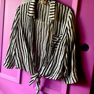 black and white striped blouse side pocket